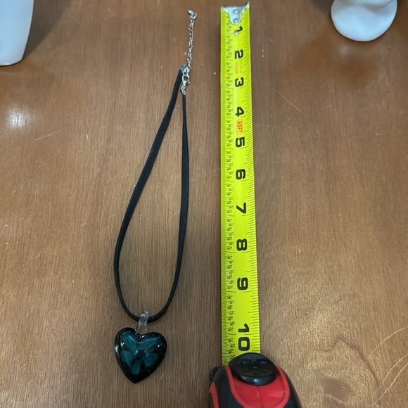 Beautiful faux suede choker with blue flower inside heart shaped glass pendant. - Picture 2 of 3